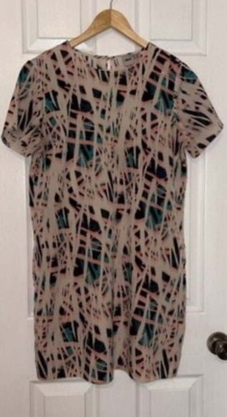 GUC ASOS Abstract Geometric Shift Dress, UK Size 14 US Size 10, Pink, Teal Beige